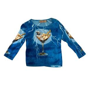 Don’t Mess with Texas Y2K Blue Rhinestone Cowgirl Martini Top Womens Large